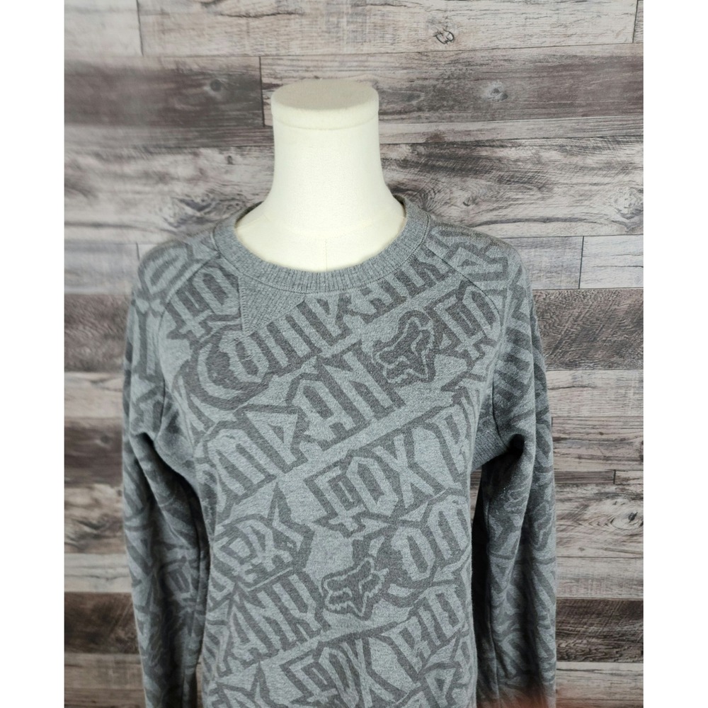 Fox Racing Girls Gray All Over Logo Print Crewneck Sweatshirt Large RN‎ 97275